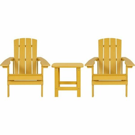 FLASH FURNITURE Charlestown 2-Pack Yellow Faux Wood Adirondack Chairs with Side Table 354JJC1450YL